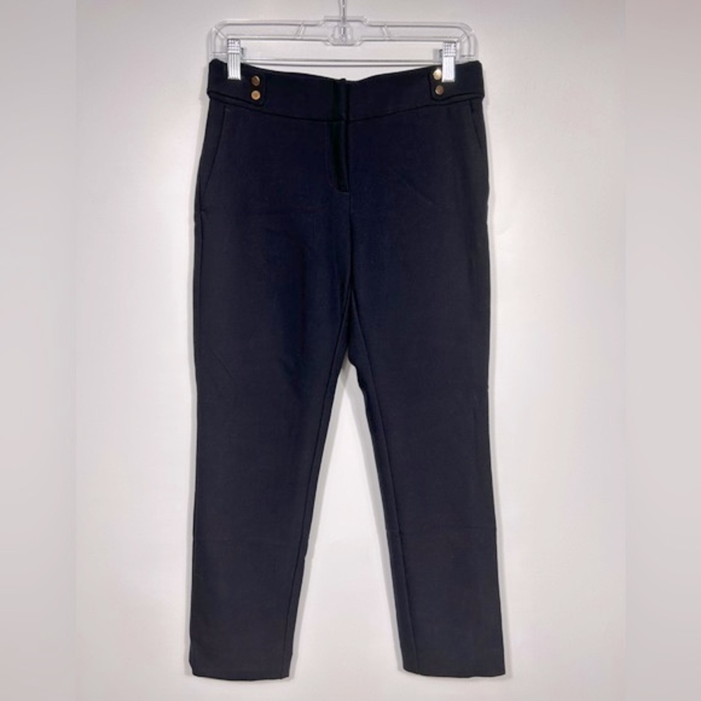 Loft Petites Marisa Slim Pants Size 0P Dark Navy Straight-Leg Gold Buttons
